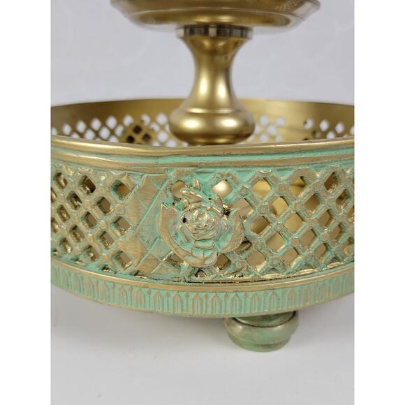 Vintage Candle‎ Holder Brass Rose Detail Victorian Footed Heavy - Picture 12 of 16